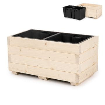 Drvena saksija za cvijeće s dva uklonjiva umetka, kutija za cvijeće i biljke za balkon, vrt ili terasu, 62 x 33 x 32 cm - prirodno drvo