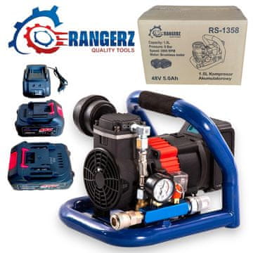 Kompresor bez ulja na baterije RANGERZ RS-1358 1,5L 8Bar 48V + 2x Aku 5Ah
