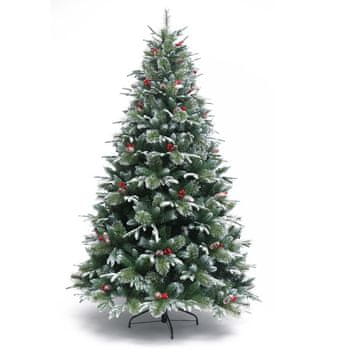 Premium božićno drvce StarryLights, prekriveno snijegom, s borovim češerima i bobicama jarebike, 210 cm x 100 cm - luksuzno, gusto i predivno svečano