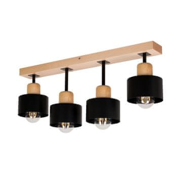 Crna stropna lampa od drva i metala u skandinavskom stilu, 4xE27, moderna LED rasvjeta za dnevni boravak, kuhinju, spavaću sobu, dječju sobu, potkrovlje
