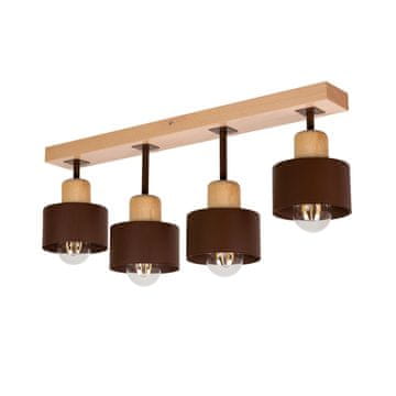 Smeđa stropna lampa od drva i metala u skandinavskom stilu, 4xE27, moderna LED rasvjeta za dnevni boravak, kuhinju, spavaću sobu, dječju sobu, potkrovlje
