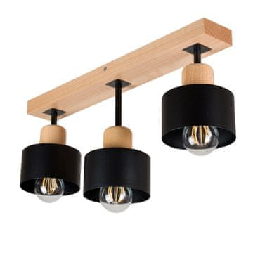 Crna stropna lampa od drva i metala u skandinavskom stilu, 3xE27, moderna LED rasvjeta za dnevni boravak, kuhinju, spavaću sobu, dječju sobu, potkrovlje
