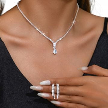 Elegantni set nakita: Naušnice, Vjenčana ogrlica, Srebro, Cirkoni, B6