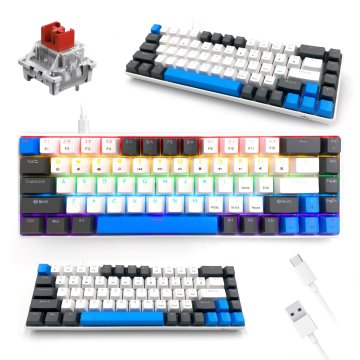Media-Tech RED CORE MX60 - Kratka 60% mehanička gamerska tipkovnica, tihi RED mehanički prekidači, šareno pozadinsko osvjetljenje, 68 tipki, USB-C. Boja: bijela/plava.