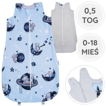33 BabyU, Ljetna podesiva vreća za spavanje za bebe, pamučni muslin, 0,5 TOG, 0-18 mjeseci