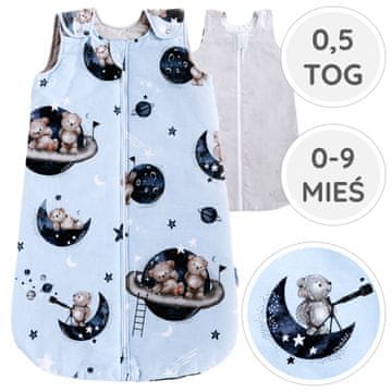 33 BabyU, Vreća za spavanje za bebe, ljetna, muslin pamučna, podesiva, 0,5 TOG, 0-9 mjeseci