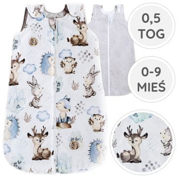 33 BabyU, Vreća za spavanje za bebe, ljetna, muslin pamučna, podesiva, 0,5 TOG, 0-9 mjeseci