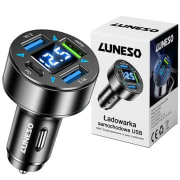 éS Brzi auto punjač 4x USB PD QC3.0 USB C 66W