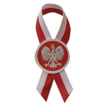 Kotiljonska vrpca bijelo-crvena Poljska s grbom