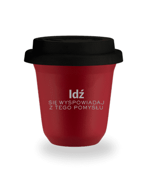80 ml CRVENA šalica "Ispričaj ovu ideju", s crnim poklopcem