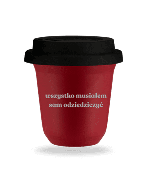 80 ml CRVENA šalica "Morala sam sve sama naslijediti", s crnim poklopcem