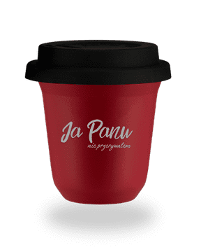 240 ml CRVENA šalica "Nisam te prekidao" s crnim poklopcem