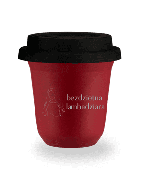 80 ml CRVENA šalica "Childless Labadziara", s crnim poklopcem