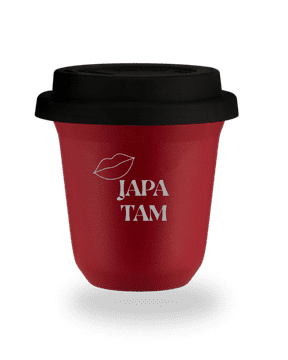 150 ml CRVENA šalica "Japa tam" s crnim poklopcem
