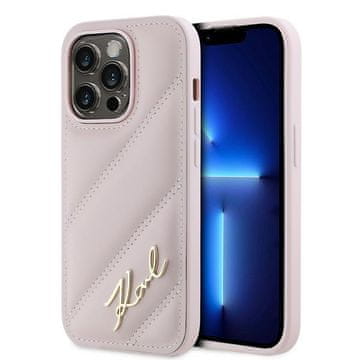 Karl Lagerfeld dijagonalno prošivena ružičasta maskica za iPhone 14 Pro