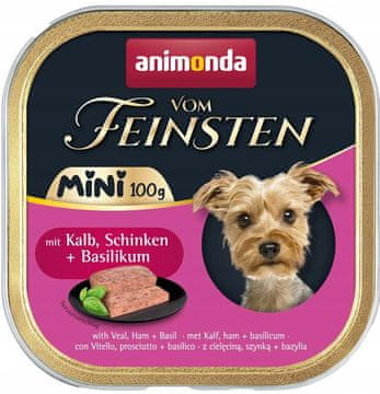 Animonda Dog | Vom Feinsten Mini | Mokra hrana za pse malih pasmina 100 g - Teleća šunka i bosiljak 100 g