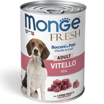 Monge Dog Svježa teleća pašteta i komadići 400g