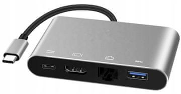 Priključna stanica HUB USB-C HDMI 4K 3840*2160 LAN RJ45 5Gbps PD do 100Mb/s