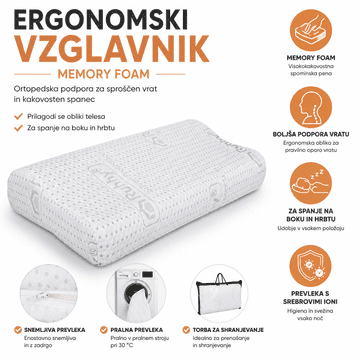 Malatec Ergonomski jastuk Memory Foam sa spanje na boku i hrbtu