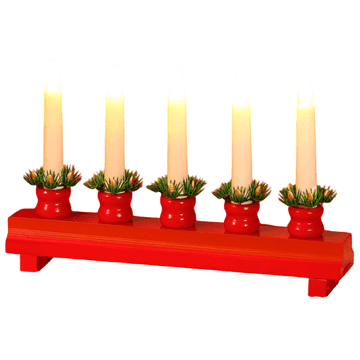 Nikcorp Drveni adventski svijećnjak 5 LED dioda, blagdanska dekoracija s borovim grančicama, crveni, USB napajanje, kabel 3 m, dimenzije 19 x 29 cm, ukrasna božićna rasvjeta za unutarnje prostore, moderan