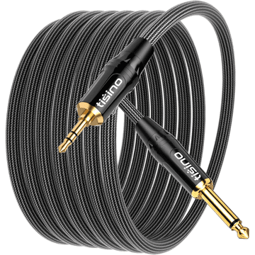 Nikcorp Audio kabel Tisino 3 m, adapter Jack 6,35 mm Mono na Jack 3,5 mm Stereo, profesionalni spojni kabel za miksete, gitarska pojačala i snimanje, OFC bakar, dvostruka zaštita, 3-pinski TRS konektor