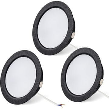 Nikcorp Ugradbene LED stropne svjetiljke URing, 12V, 3,5W, 3000K, set 3 kom, crne, za kampere, plovila i namještaj, promjer 65 mm, CRI > 80, tanke downlight LED žarulje za ugradnju u ormare i kuhinje