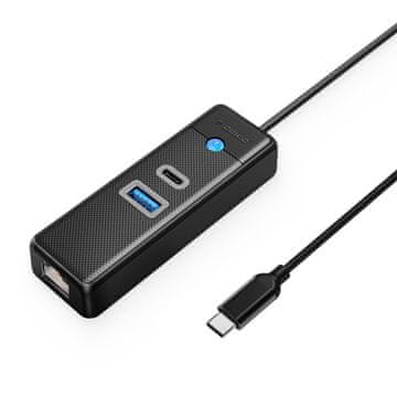 Orico PWCUR-C3 HUB USB-C adapter - USB 3.0 / USB-C / RJ45 15cm, crni