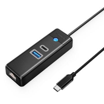 Orico PWCUR-C3 HUB USB-C adapter - USB 3.0 / USB-C / RJ45 0.5m, crni