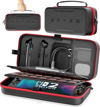 Nikcorp Putna torbica za konzolu, zaštitna torba za konzolu s Joy-Con kontrolerima i dodatnom opremom, 1680D najlon, crno-crvena, meka podstava, pretinci za adaptere, ergonomska ručka, čvrsti patentni