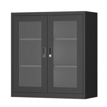 Nikcorp Metalni uredski ormar NIKCORP GD-FC-002, 90x40x90 cm, crni, vrata od kaljenog stakla, 2 police nosivosti 40 kg, čelična konstrukcija 0,6 mm, zaključavanje s 2 ključa, za urede, arhive i skladišta