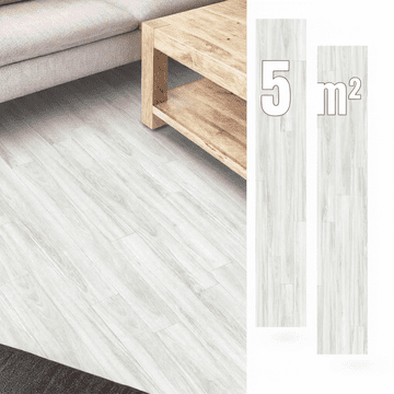 Nikcorp Samoljepljive vinilne ploče bijele 5 m2, set 36 komada, vodootporne podne obloge s efektom drva, dimenzije 91,44 x 15,24 cm, za brzu renovaciju kuhinje, kupaonice i dnevnog boravka, otporne na