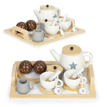 EcoToys Drveni set za čaj, vrč, šalice, 17 elemenata ECOTOYS