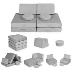 EcoToys Velika sklopiva modularna sofa za djecu DIY, 8 mekanih jastuka - siva ECOTOYS