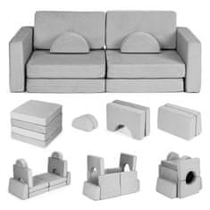 EcoToys Velika modularna sklopiva sofa za djecu s 2 sjedišta, DIY, s 10 mekanih jastuka - siva ECOTOYS