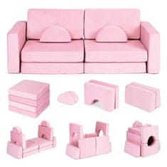 EcoToys Velika modularna sklopiva sofa za djecu s 2 sjedišta, DIY, s 10 mekanih jastuka - ružičasta ECOTOYS