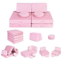 EcoToys Velika sklopiva modularna sofa za djecu DIY, 8 mekanih jastuka - ružičasta ECOTOYS