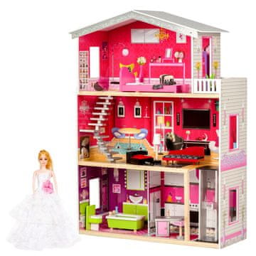 Northix Velika drvena kućica za lutke s liftom - Malibu Residence ECOTOYS