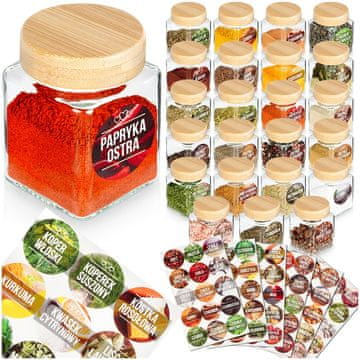 Northix Staklena posuda za začine 100 ml 24 kom + 90 naljepnica
