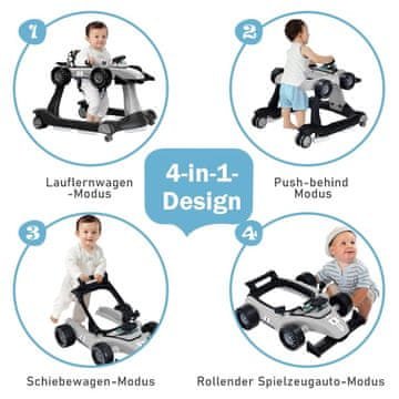 Northix 4 u 1 hodalica za bebe, sklopiva hodalica za bebe, siva