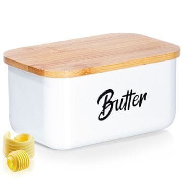 Northix Kusur za maslac od bijelog čelika s bambusovim poklopcem i natpisom "Butter"