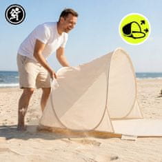 HyperMotion Samorasklapajući šator za plažu 200 x 130 x 90 cm - bež poliester 160T, ugrađeni pod s produžetkom, torba za prijevoz, 4 džepa za pijesak