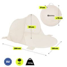 HyperMotion Samorasklapajući šator za plažu 200 x 130 x 90 cm - bež poliester 160T, ugrađeni pod s produžetkom, torba za prijevoz, 4 džepa za pijesak