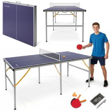 HyperMotion Prijenosni sklopivi stol za stolni tenis za djecu i odrasle - visina 76 cm, mreža sa stupićima, dva reketa i tri loptice, aluminijski okvir