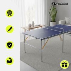 HyperMotion Prijenosni sklopivi stol za stolni tenis za djecu i odrasle - visina 76 cm, mreža sa stupićima, dva reketa i tri loptice, aluminijski okvir