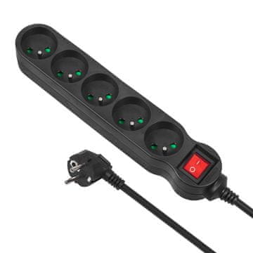 slomart Maclean MCE184 razvodna letva 5 utičnice 3m 2300W crna