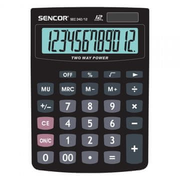 SENCOR Sencor SEC 340/12 stolni kalkulator, 12-znamenkasti LCD, dvostruko napajanje