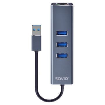 slomart Savio AK-58 USB-A 3.1 Gen 1 hub s 3 priključka i Gigabit Ethernet