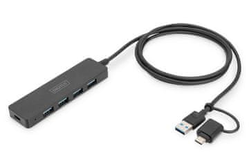 slomart Digitus DA-70148 USB 3.0 Hub, 4-portni, SlimLine, USB-C adapter, 1.2m, 5Gbps