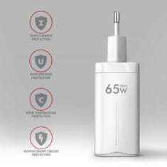 AXAGON Axagon ACU-DPQ65W mrežni punjač, GaN 65W, 3x port (USB-A + 2x USB-C), bijeli