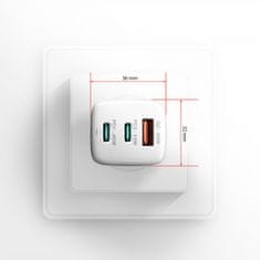 AXAGON Axagon ACU-DPQ65W mrežni punjač, GaN 65W, 3x port (USB-A + 2x USB-C), bijeli
